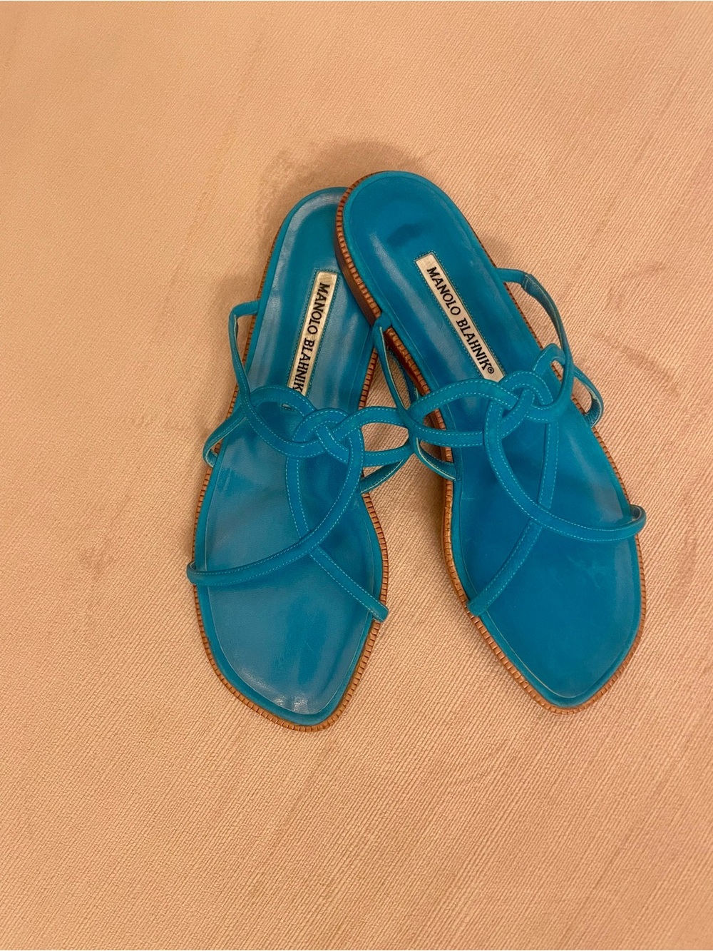 Manolo Blahnik Blue Strappy Leather Flats - Picture 3 of 3